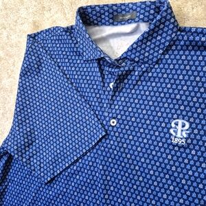 Turtleson Golf Polo Shirt Mens M Geometric Logo Blue Performance Preppy Academia
